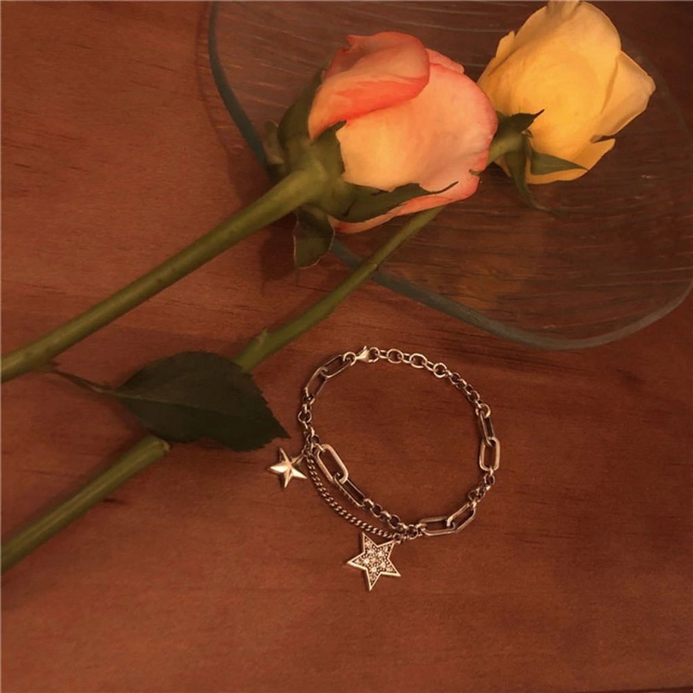 *925 Sterling Silver Diamond Star Link Bracelet - Picture 11 of 12
